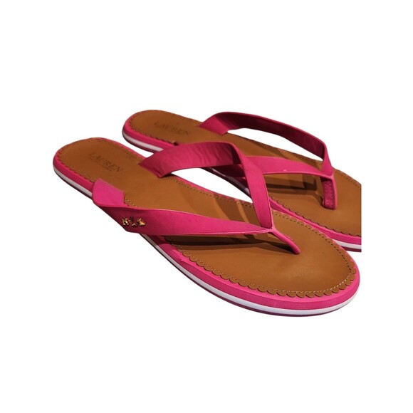 Lauren Ralph Lauren Ryanne Pink Leather Flip Flop Sandals Size 10 Summer Beach - Picture 6 of 9